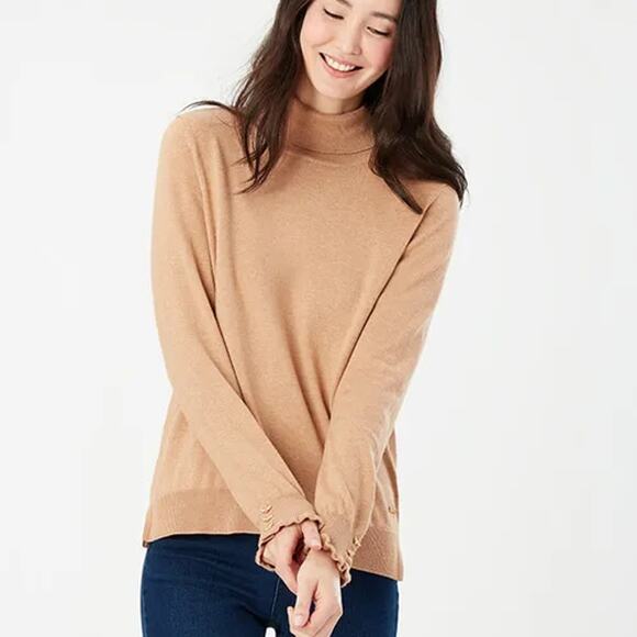 Joules Orianna Tan Roll Neck Jumper Turtleneck Sweater 6 Cotton Neutral Basic - Picture 1 of 12